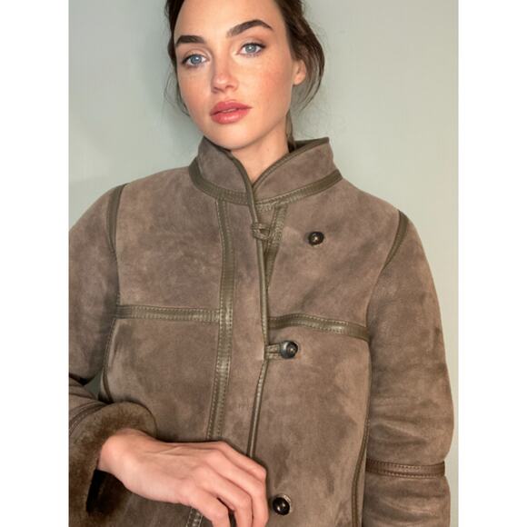 Lakeland Jackets & Blazers - Lakeland Sheepskin Suede Leather Coat Britain Beautiful Vintage Sz M UK 12 US 10